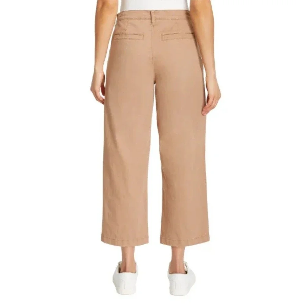 Ella Moss Womens Pants Brown Cropped Wide Leg Pockets High-Rise Belt Loops Sz 6 - Picture 2 of 16